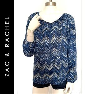 Zac & Rachel Boho Blue Long Sleeve Peasant Blouse